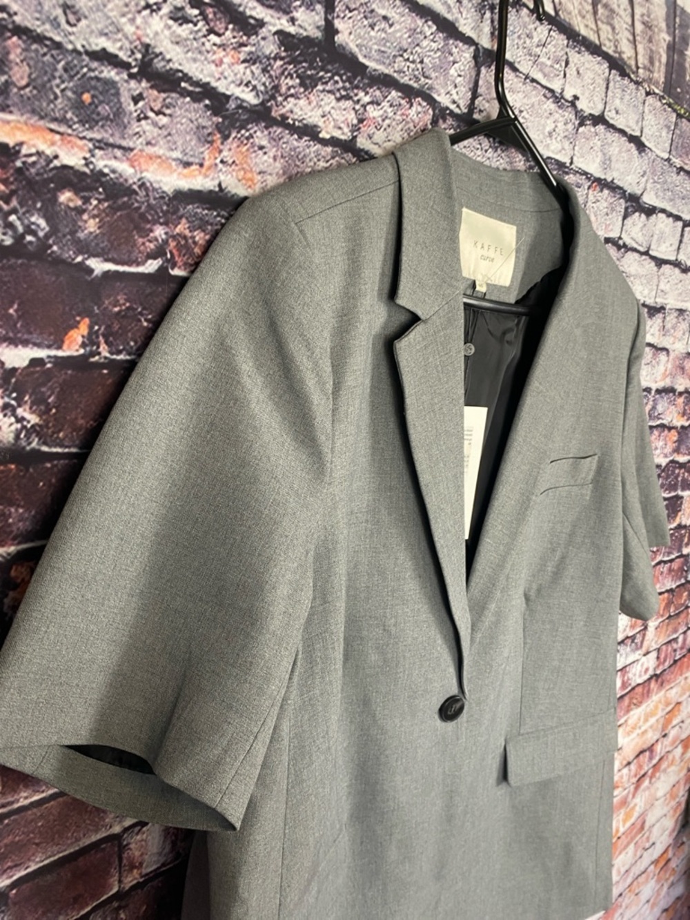 Kaffe Curve IDA Short Sleeve Grey Lightweight Classic Neutral Coat Blazer Sz 16 - Picture 9 of 16